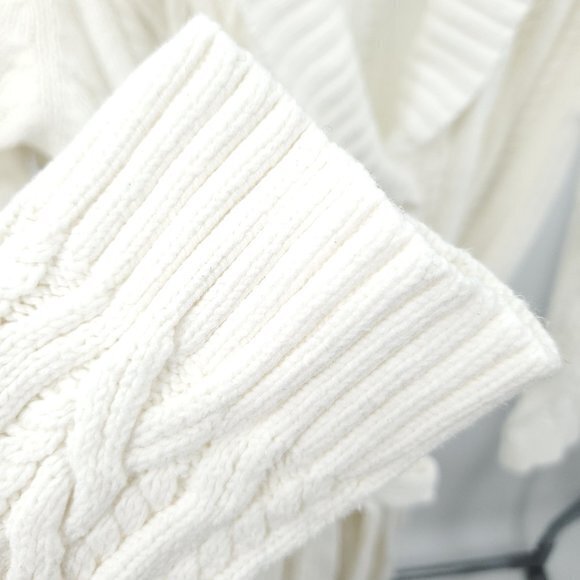 Jones New York Cotton-Blend Belted Long Line Cable Knit Sweater L White/Cream - Picture 15 of 16